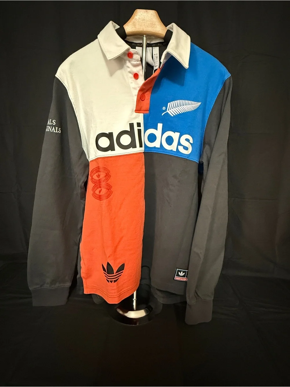adidas Colorblock Rugby Shirt - Black/Blue/White/Orange All Blacks